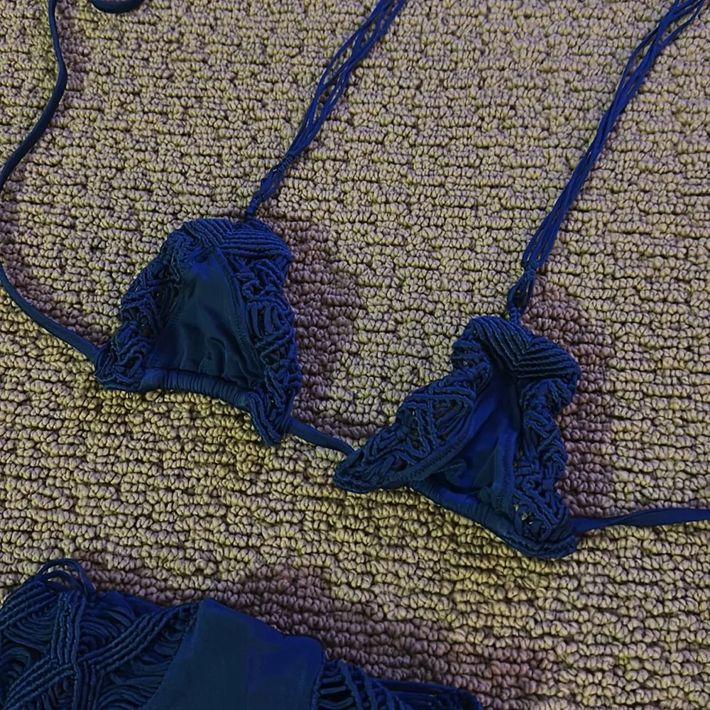 Beach Bunny Blue Lace Triangle Bikini Set